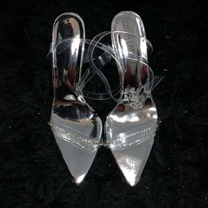SIMMI Silver Patent Clear Diamente Heels
